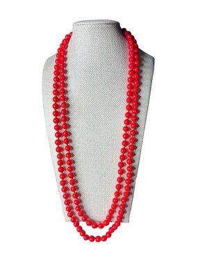 Vibrant Red Double-Strand Beaded Glass Necklace